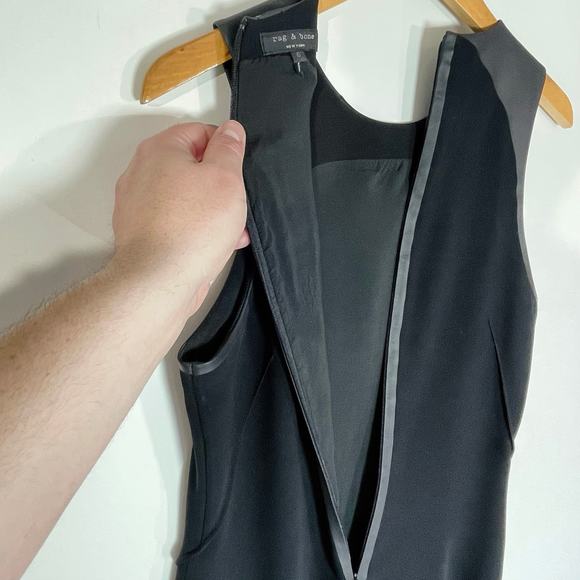 RAG & BONE Women’s Nudie Black Faux Leather Trimmed Sheath Mini Dress - Picture 8 of 8